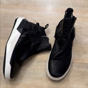 Men's Black High-Top Leather Sneakers with White Sole